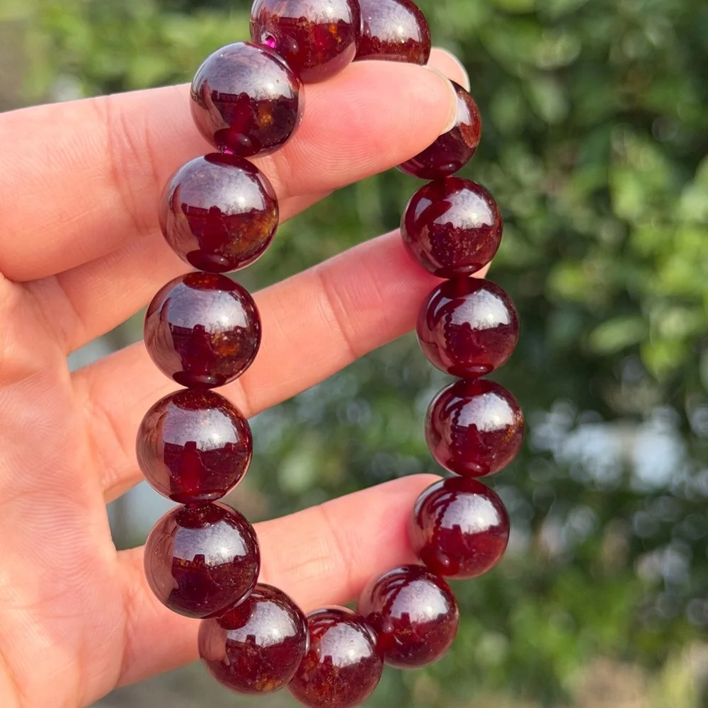 14.5mm‎ stretchable high quality red garnet bracelet 1098